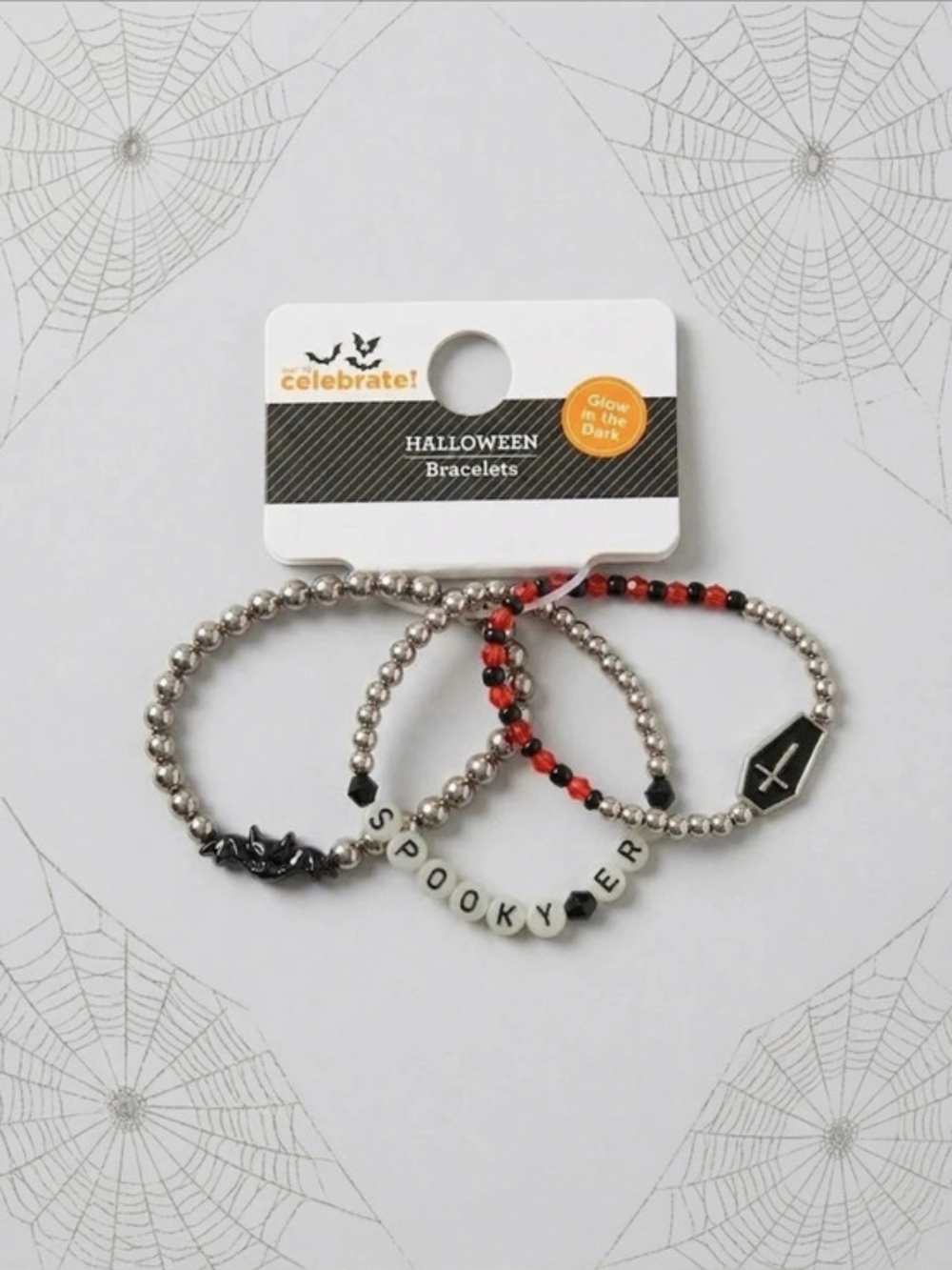 Way to Celebrate Halloween Bracelets 3-Piece Set Silver & Black NWT